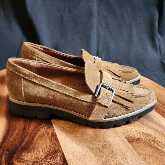 Frank Sarto Darius Brown Suede Leather Brown Fringe Loafer Women's Size 6. - Picture 4 of 6